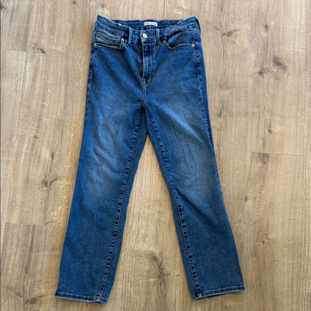 Good American Straight Leg Blue Jeans
